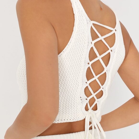 Lulus Medium Ivory Crochet Lace-Up Two-Piece - Picture 2 of 3